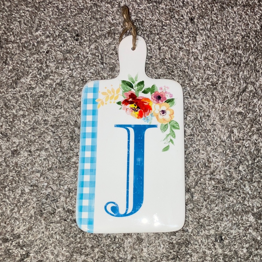 Ashland Floral Monogrammed Letter J Cutting Board - Blue and White